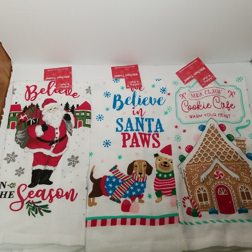 3 Pc Lot Holiday Style Christmas Kitchen Towels